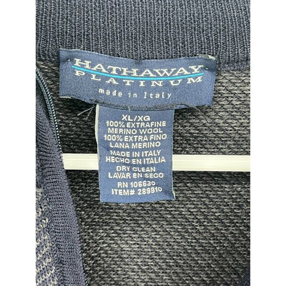 Hathaway Platinum 100% Merino Wool 1/4 Zip Sweater XL Made in Italy Navy Blue - Picture 2 of 3